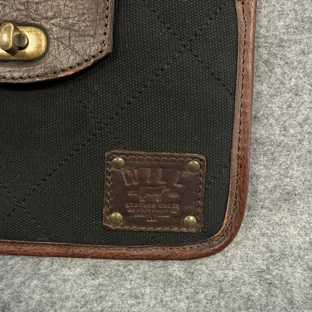 WILL LEATHER GOODS Brown Leather Black Canvas‎ iPad Mini Kindle Case Pouch USA